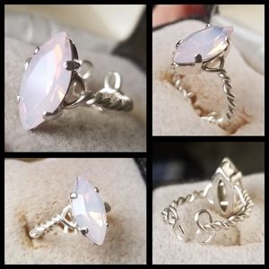 💖 "Rose Opal" Swarovski Crystal Ring Handmade Pink Silver Adjustable Jewelry